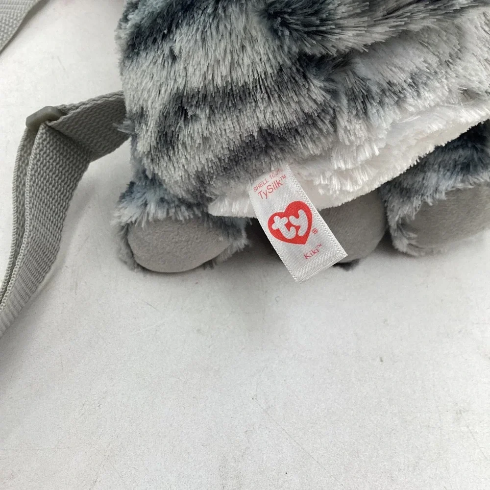 Ty Beanie Boos Kiki Grey Cat Plush Backpack Pink Glitter Eyes Striped 95003